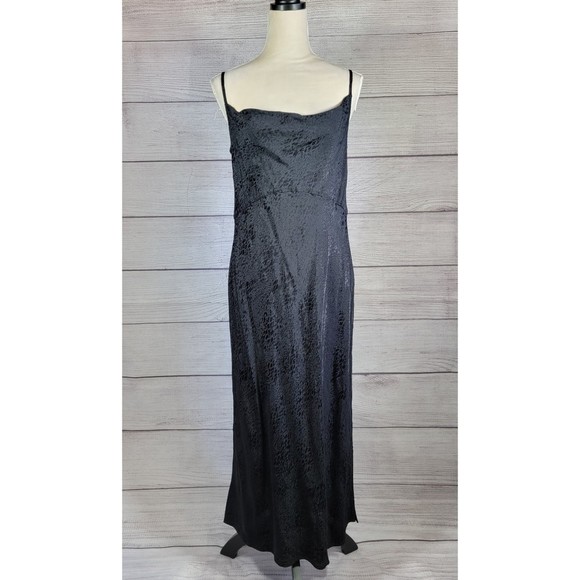BY Anthropologie Jacquard Bias Cut Slip Dress Black Size 14 - Picture 3 of 10